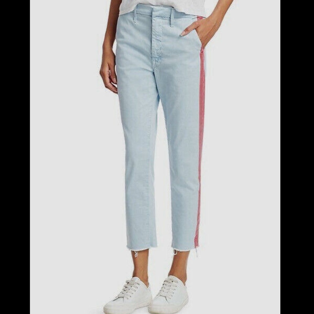 Mother Women's Blue The Shaker Striped Cropped Stretch Denim Jeans Size 24